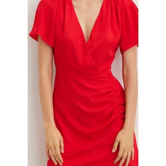 NWT DYNAMITE Wrap Front Mini A-Line Dress Sz Small Red - Picture 2 of 7